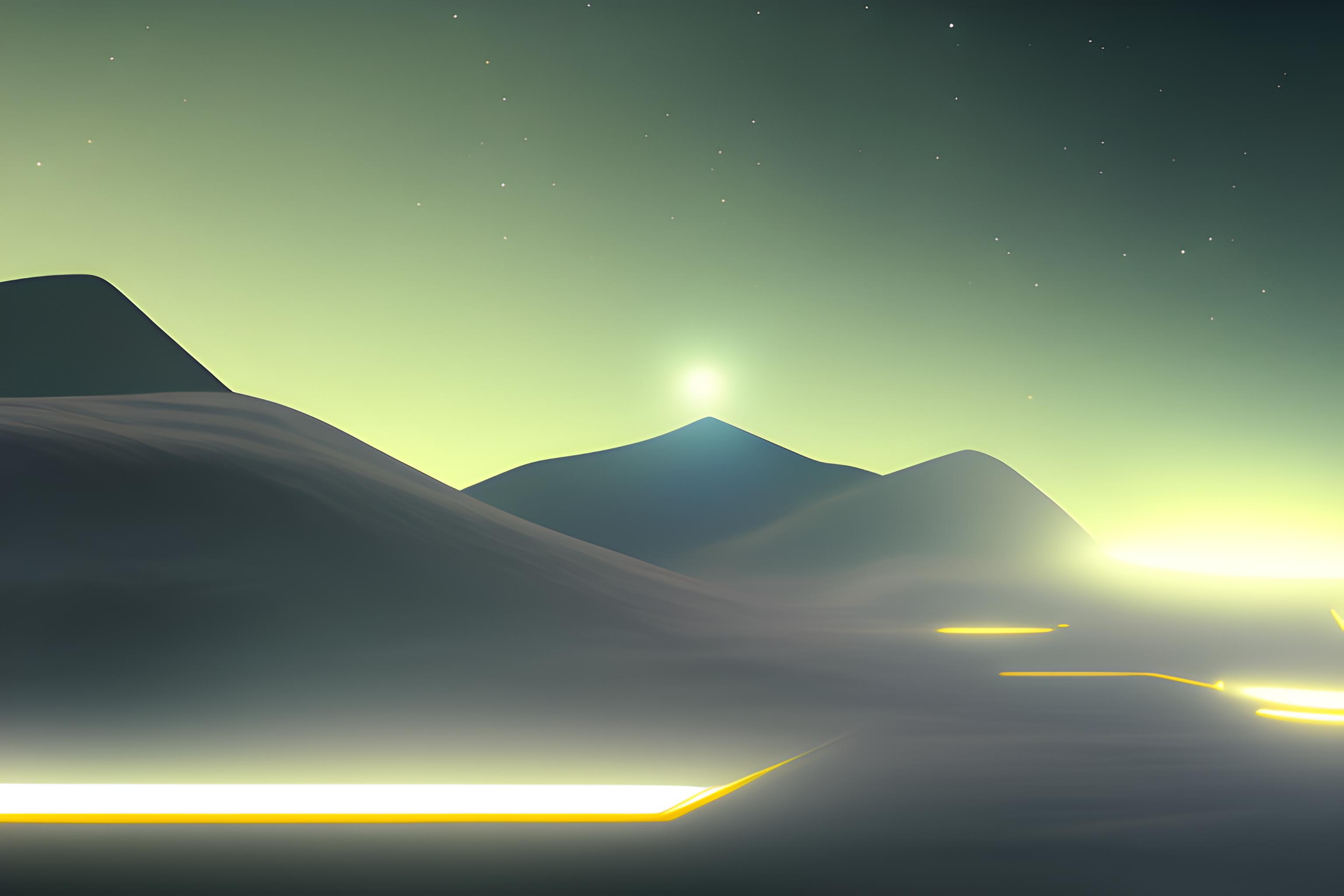 dans la nuit avec etoiles et galaxie apparrentes, au milieu petit terrain de foot à 5 éclairé par des neons